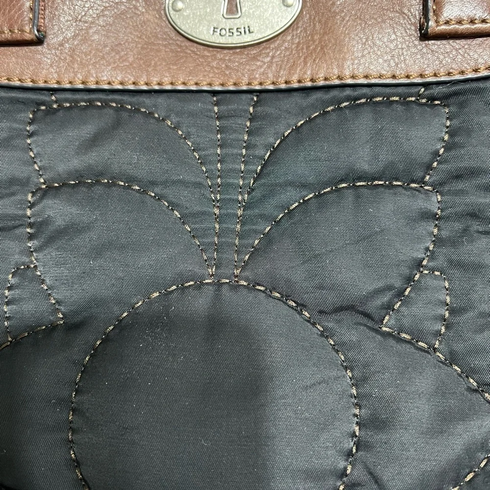 Fossil Black and Brown Quilted Tote with Leather Accents